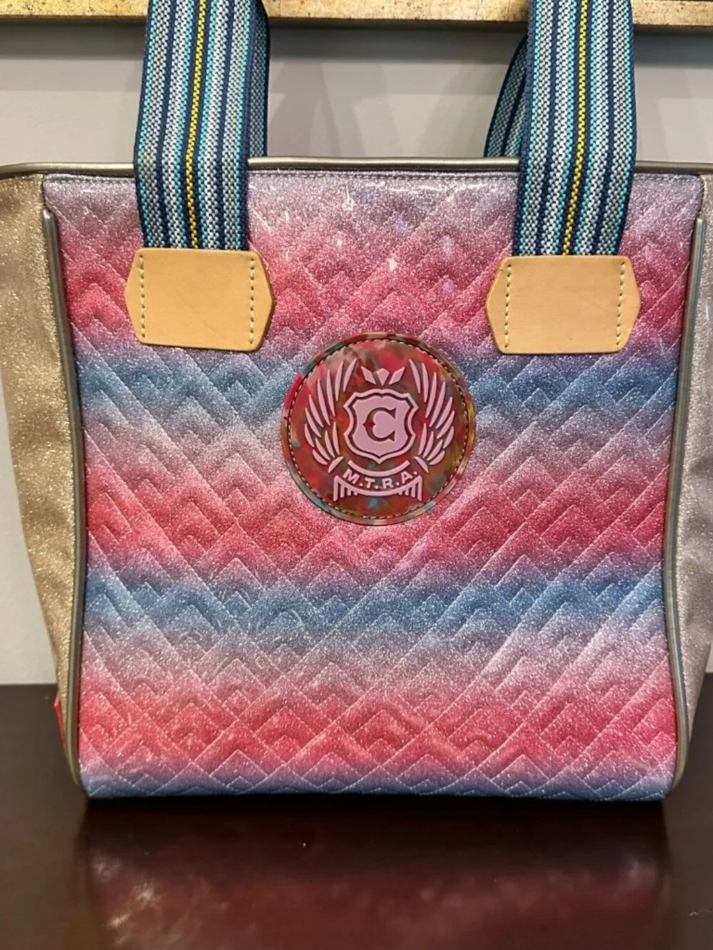 Consuela Nico Classic Tote Pink Blue Quilted Glitter Bag 13